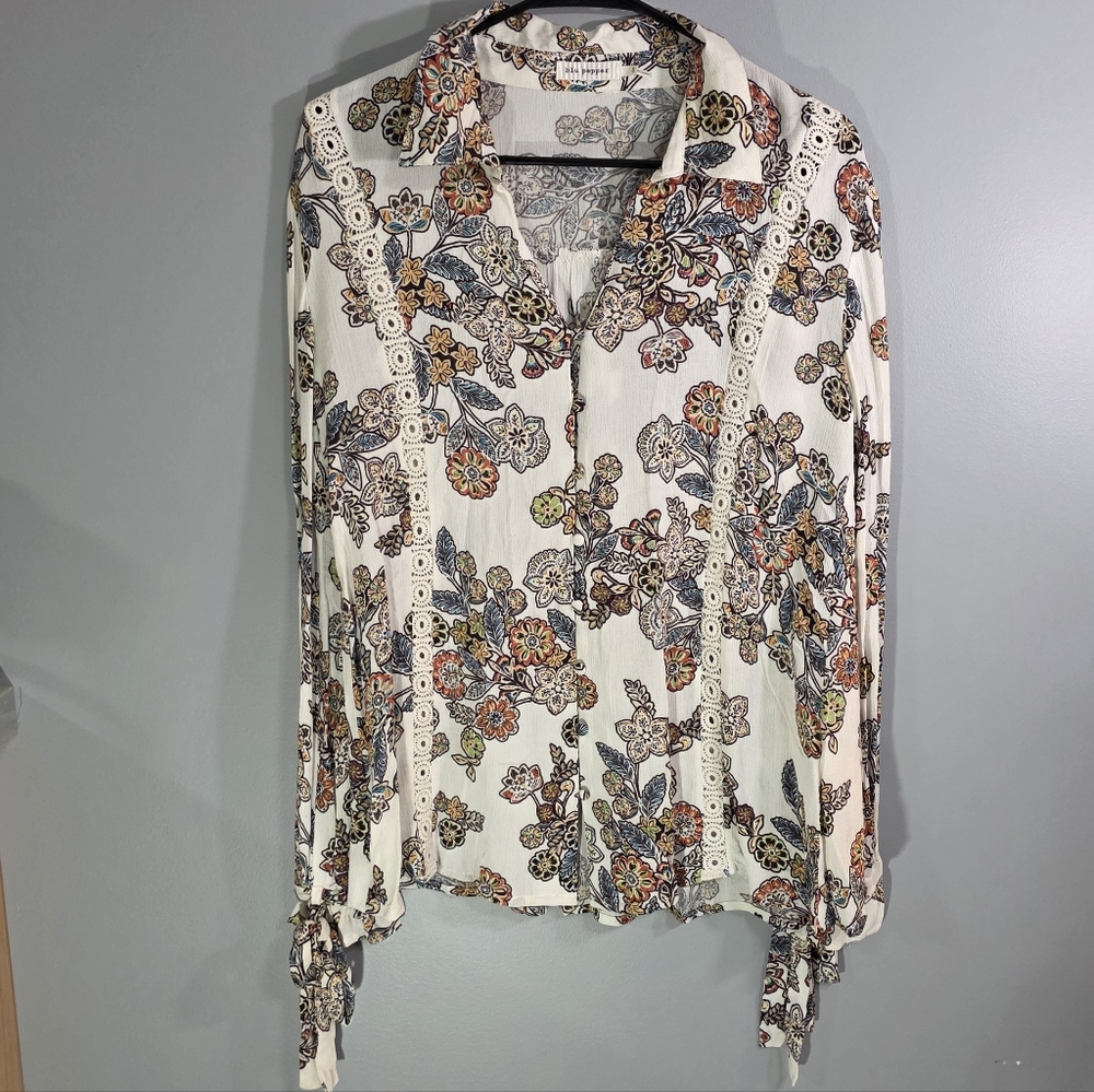 Blu Pepper Floral Lace Blouse - Cream and Orange